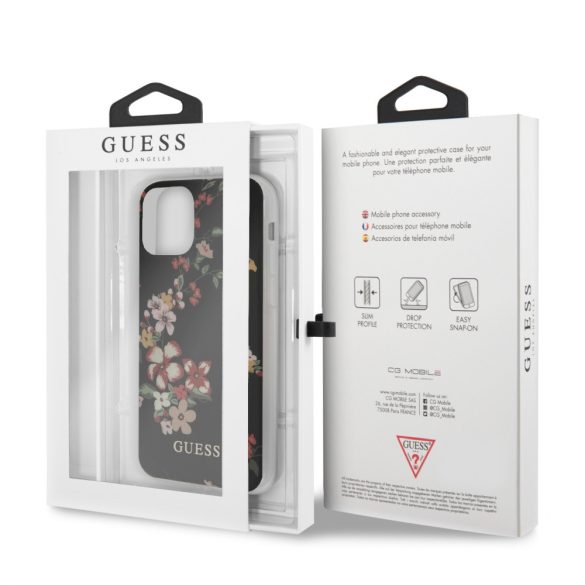 Guess iPhone 11 Pro Flower Shiny N.4 (GUHCN58IMLFL04) hátlap, tok, mintás, fekete