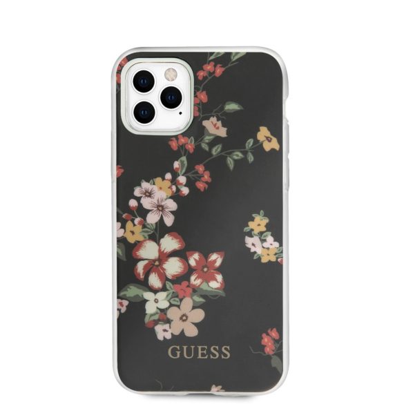 Guess iPhone 11 Pro Flower Shiny N.4 (GUHCN58IMLFL04) hátlap, tok, mintás, fekete