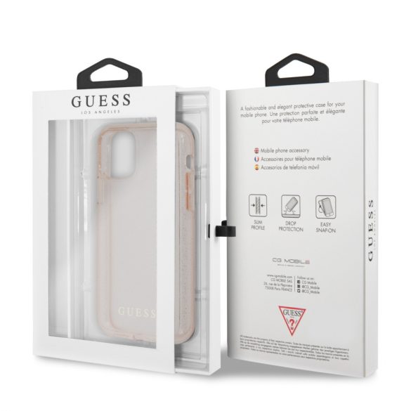 Guess iPhone 11 Pro Glitter Hard Case, (GUHCN58PCGLPI) hátlap, tok, rózsaszín