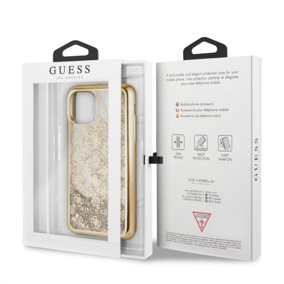 Guess iPhone 11 Pro 4G Peony Liquid Glitter (GUHCN58PEOLGG) hátlap, tok, arany