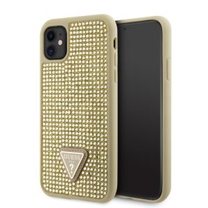 Guess iPhone 11 Rhinestones Triangle Metal Logo (GUHCN61HDGTPD) hátlap, tok, arany