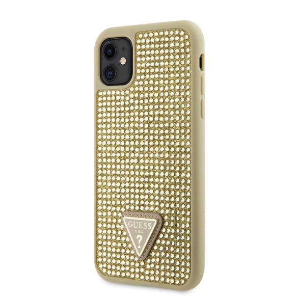 Guess iPhone 11 Rhinestones Triangle Metal Logo (GUHCN61HDGTPD) hátlap, tok, arany