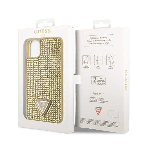 Guess iPhone 11 Rhinestones Triangle Metal Logo (GUHCN61HDGTPD) hátlap, tok, arany