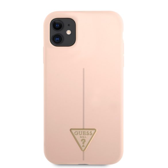 Guess iPhone 11 Silicone Line Triangle (GUHCN61SLTGP) hátlap, tok rózsaszín