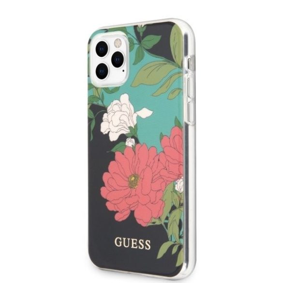 Guess iPhone 11 Pro Max Flower Shiny N.1 (GUHCN65IMLFL01) hátlap, tok, mintás, fekete