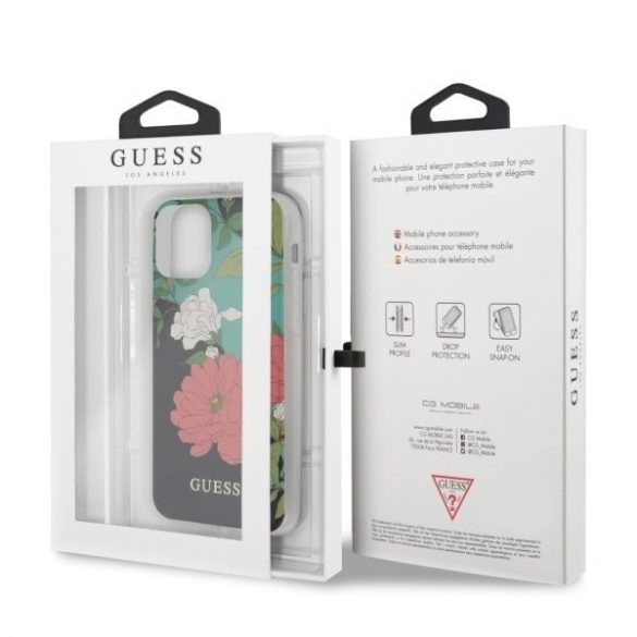 Guess iPhone 11 Pro Max Flower Shiny N.1 (GUHCN65IMLFL01) hátlap, tok, mintás, fekete