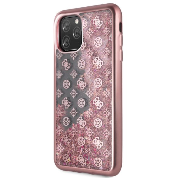 Guess iPhone 11 Pro Max 4G Peony Liquid Glitter (GUHCN65PEOLGPI) hátlap, tok, rozé arany