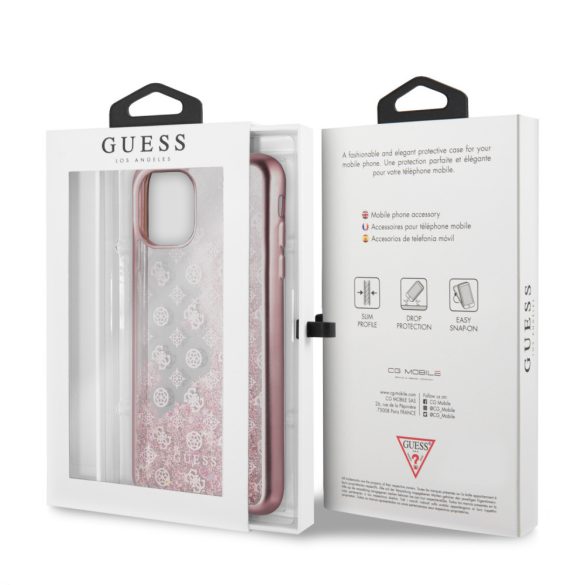 Guess iPhone 11 Pro Max 4G Peony Liquid Glitter (GUHCN65PEOLGPI) hátlap, tok, rozé arany