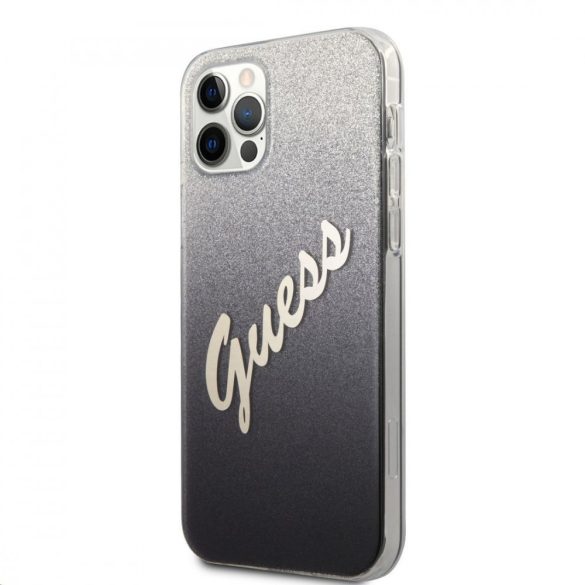 Guess iPhone 12 Pro Max Glitter Gradient Script (GUHCP12LPCUGLSBK) hátlap, tok, fekete