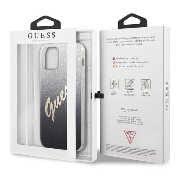 Guess iPhone 12 Pro Max Glitter Gradient Script (GUHCP12LPCUGLSBK) hátlap, tok, fekete