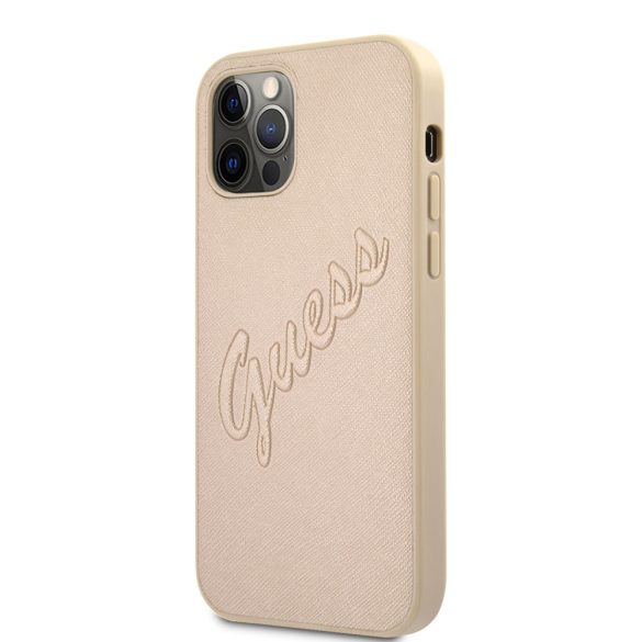 Guess iPhone 12 Pro Max Saffiano Vintage Script (GUHCP12LRSAVSLG) hátlap, tok, arany