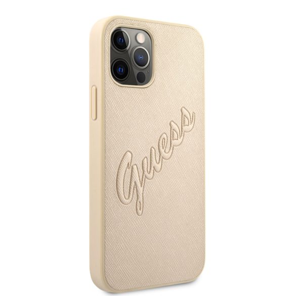 Guess iPhone 12 Pro Max Saffiano Vintage Script (GUHCP12LRSAVSLG) hátlap, tok, arany