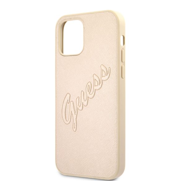 Guess iPhone 12 Pro Max Saffiano Vintage Script (GUHCP12LRSAVSLG) hátlap, tok, arany