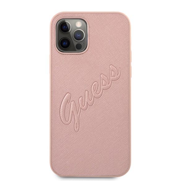 Guess iPhone 12 Pro Max Saffiano Vintage Script (GUHCP12LRSAVSRG) hátlap, tok, rozé arany