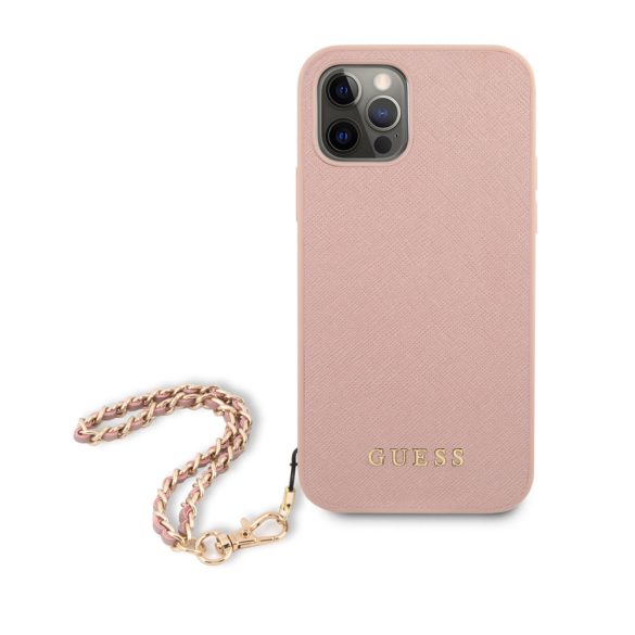 Guess iPhone 12 Pro Max Saffiano Gold Chain (GUHCP12LSASGPI) hátlap, tok, rózsaszín