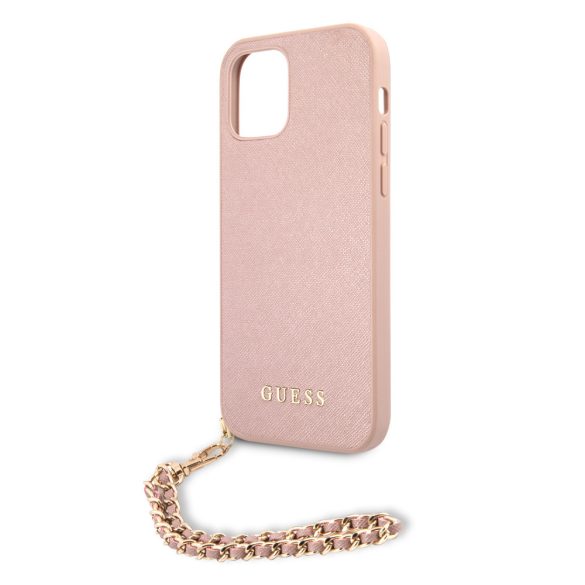 Guess iPhone 12 Pro Max Saffiano Gold Chain (GUHCP12LSASGPI) hátlap, tok, rózsaszín