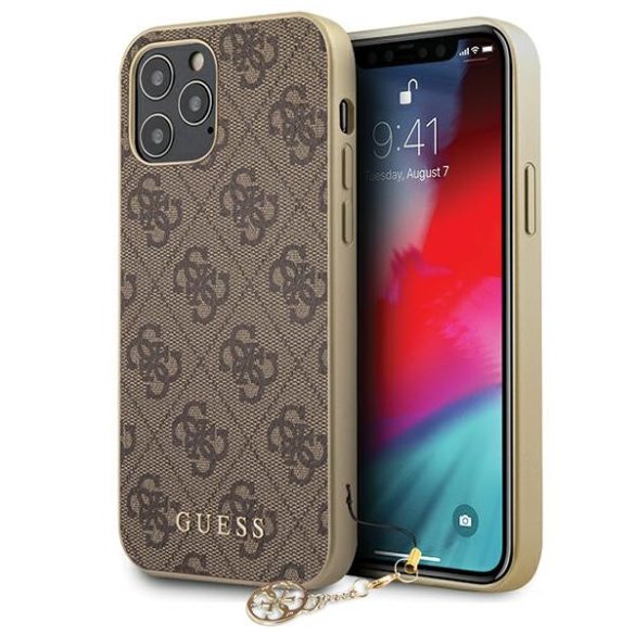 Guess iPhone 12/12 Pro 4G Charms (GUHCP12MGF4GBR) hátlap, tok, barna