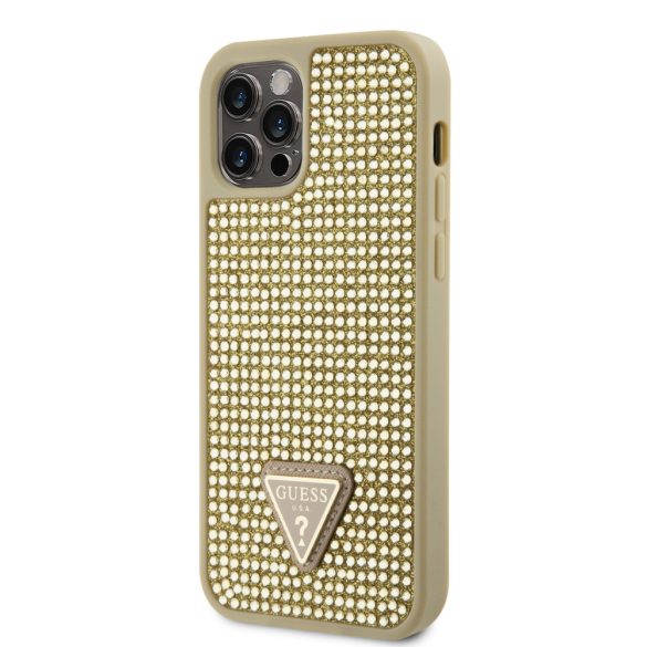 Guess iPhone 12/12 Pro Rhinestones Triangle Metal Logo (GUHCP12MHDGTPD) hátlap, tok, arany