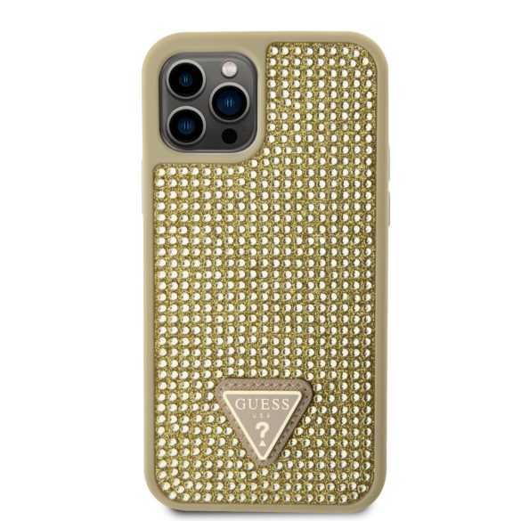 Guess iPhone 12/12 Pro Rhinestones Triangle Metal Logo (GUHCP12MHDGTPD) hátlap, tok, arany