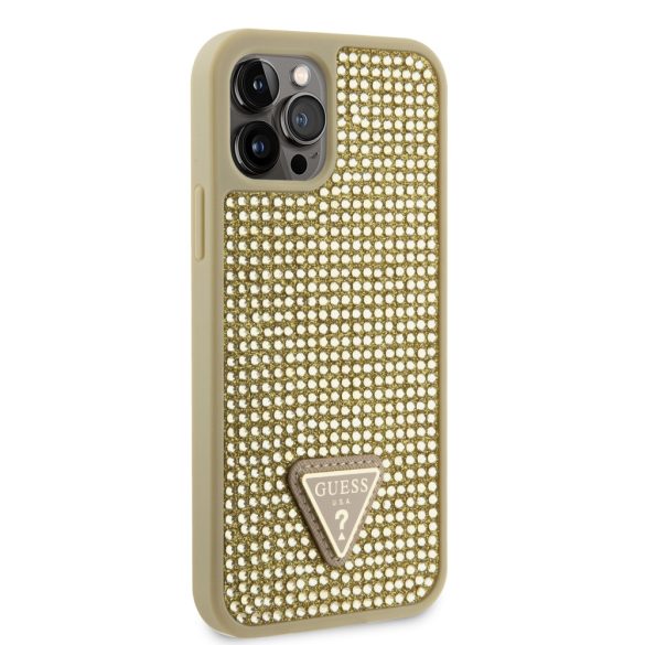 Guess iPhone 12/12 Pro Rhinestones Triangle Metal Logo (GUHCP12MHDGTPD) hátlap, tok, arany