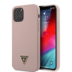   Guess iPhone 12/12 Pro Metal Triangle hátlap, tok, rózsaszín