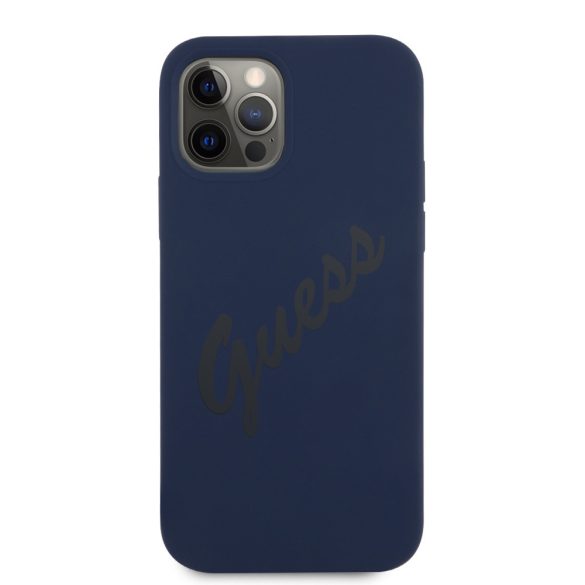 Guess iPhone 12/12 Pro Silicone Vintage Script (GUHCP12MLSVSBL) hátlap, tok, sötétkék