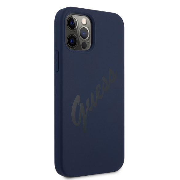 Guess iPhone 12/12 Pro Silicone Vintage Script (GUHCP12MLSVSBL) hátlap, tok, sötétkék