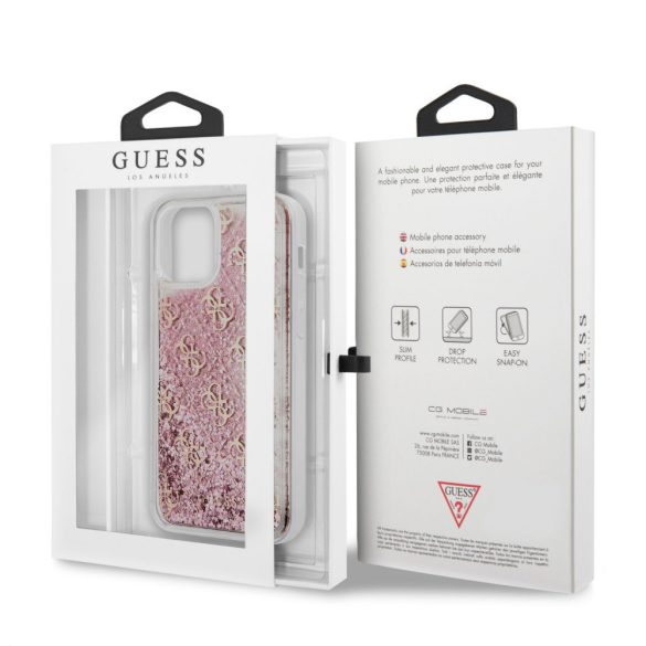 Guess iPhone 12 Mini 4G Liquid Glitter (GUHCP12SLG4GSPG) hátlap, tok, rozé arany