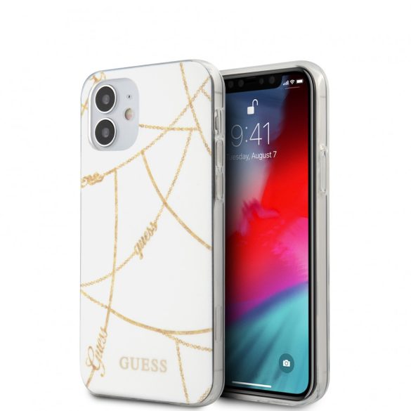 Guess iPhone 12 Mini Gold Chain Collection (GUHCP12SPCUCHWH) hátlap, tok, fekete