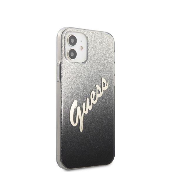 Guess iPhone 12 Mini Vintage Glitter Gradient (GUHCP12SPCUGLSBK) hátlap, tok, fekete