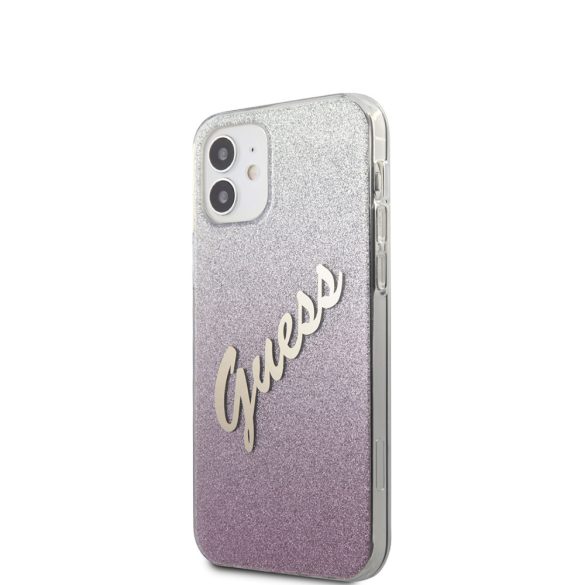 Guess iPhone 12 Mini Vintage Glitter Gradient (GUHCP12SPCUGLSPI) hátlap, tok, rózsaszín