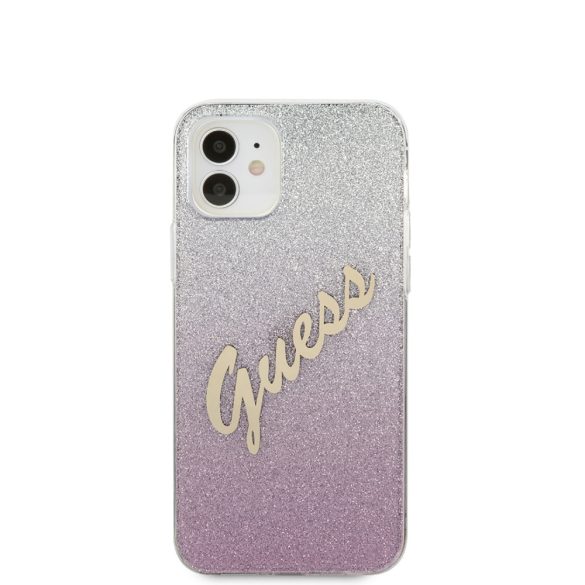 Guess iPhone 12 Mini Vintage Glitter Gradient (GUHCP12SPCUGLSPI) hátlap, tok, rózsaszín