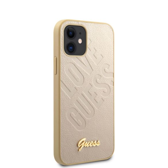 Guess iPhone 12 Mini Iridescent Love (GUHCP12SPUILGLG) hátlap, tok, arany