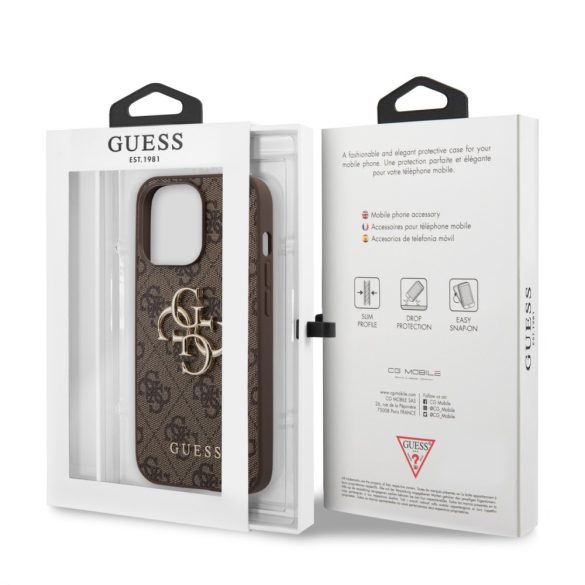 Guess iPhone 13 Pro 4G Big Metal Logo (GUHCP13L4GMGBR) hátlap, tok, barna