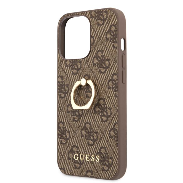 Guess iPhone 13 Pro 4G Ring Stand (GUHCP13L4GMRBR) hátlap, tok, barna