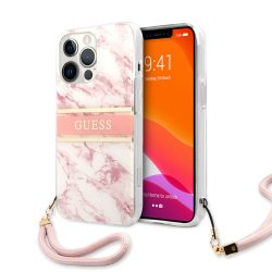  Guess iPhone 13 Pro Marble Stripe márvány mintás hátlap, tok, rózsaszín