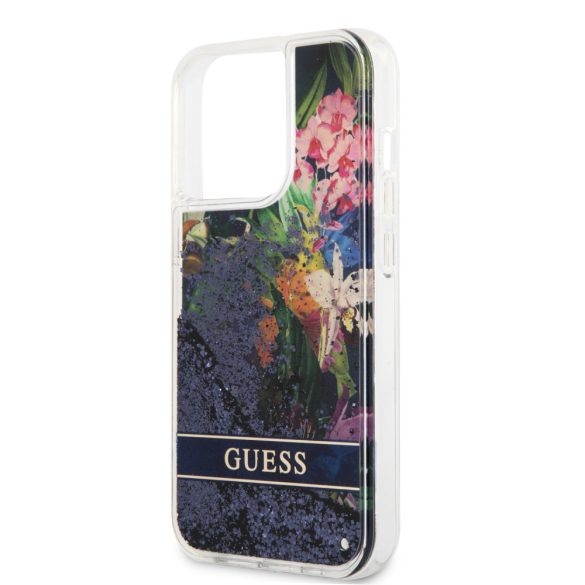 Guess iPhone 13 Pro Liquid Glitter Flower (GUHCP13LLFLSB) hátlap, tok, kék