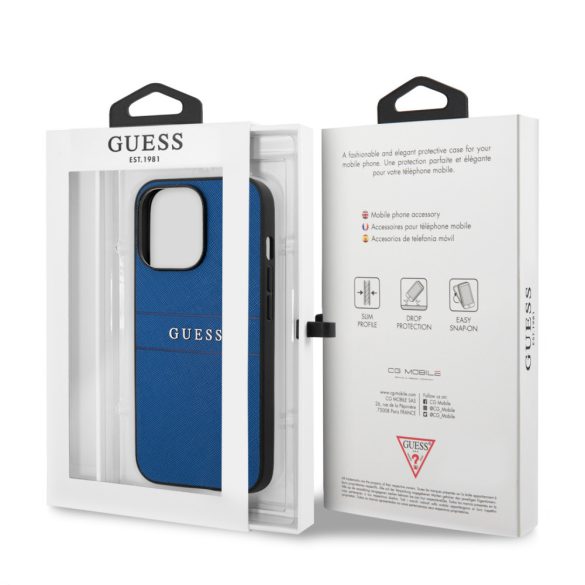 Guess iPhone 13 Pro Saffiano PU Leather (GUHCP13LPSASBBL) hátlap, tok, sötétkék