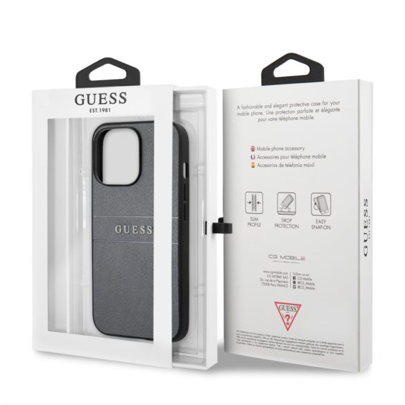 Guess iPhone 13 Pro Saffiano PU Leather (GUHCP13LPSASBGR) hátlap, tok, sötétszürke