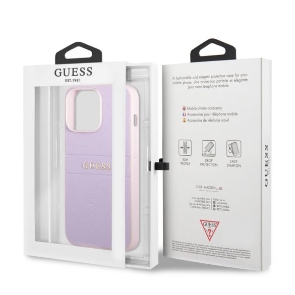 Guess iPhone 13 Pro Leather Saffiano (GUHCP13LPSASBPU) hátlap, tok, lila