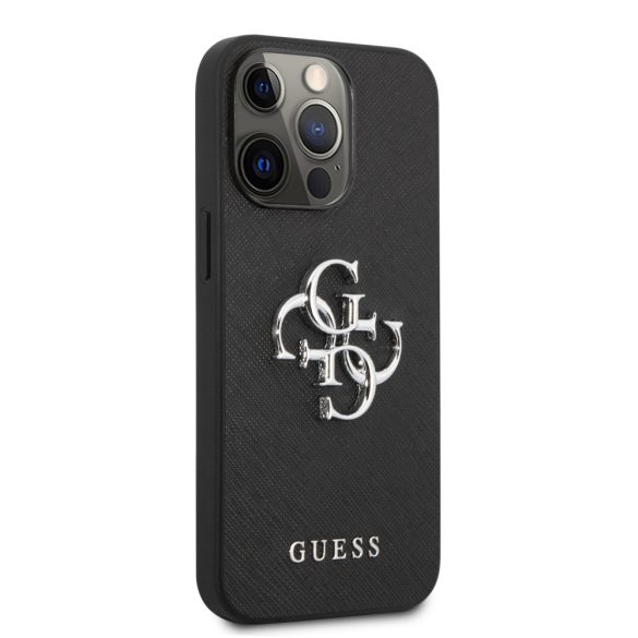 Guess iPhone 13 Pro Saffiano 4G Metal Logo (GUHCP13LSA4GSBK) hátlap, tok, fekete