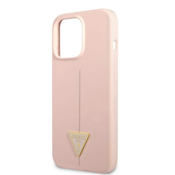 Guess iPhone 13 Pro Silicone Line Triangle (GUHCP13LSLTGP) hátlap, tok, rózsaszín