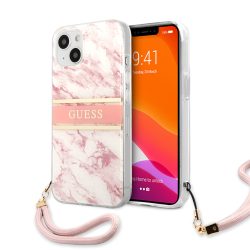  Guess iPhone 13 Marble Stripe hátlap, tok, fehér-rózsaszín