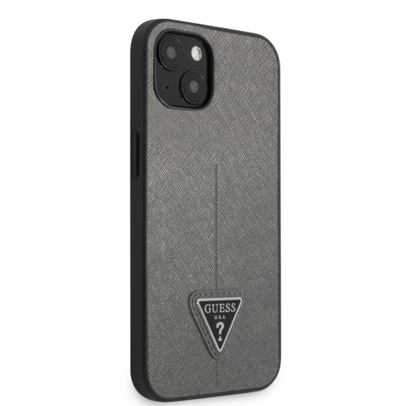 Guess iPhone 13 Mini Saffiano Triangle (GUHCP13SPSATLG) hátlap, tok, ezüst