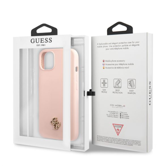 Guess iPhone 13 Mini 4G Silicone Metal Logo (GUHCP13SS4LP) hátlap, tok, rózsaszín