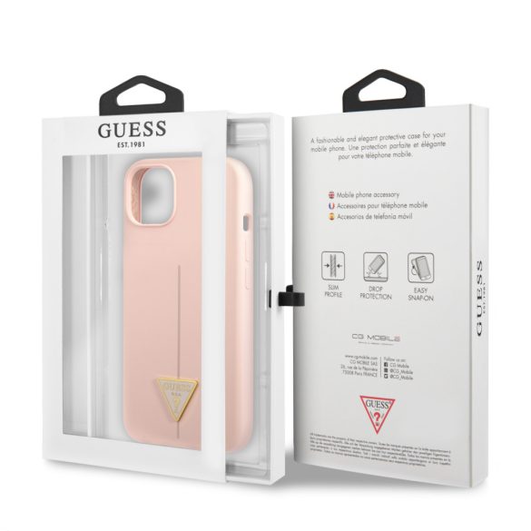 Guess iPhone 13 Mini Silicone Line Triangle (GUHCP13SSLTGP) hátlap, tok, rózsaszín