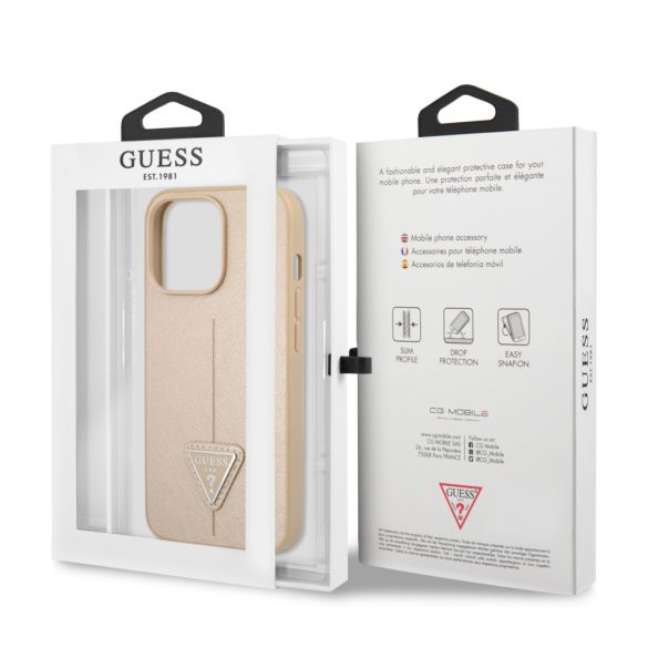 Guess iPhone 13 Pro Max Silicone Line Triangle (GUHCP13XPSATLE) hátlap, tok, bézs