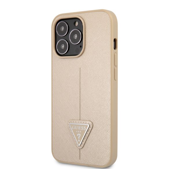 Guess iPhone 13 Pro Max Silicone Line Triangle (GUHCP13XPSATLE) hátlap, tok, bézs