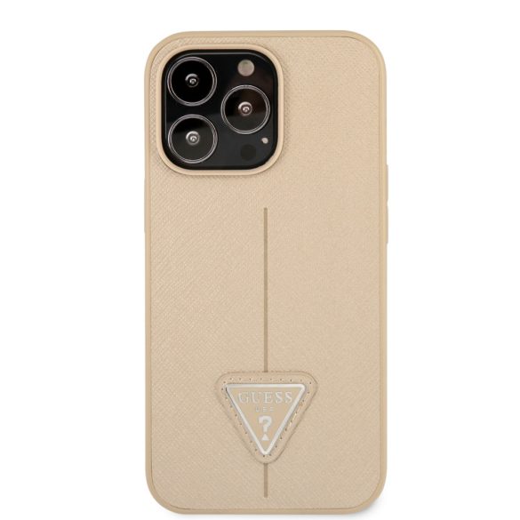 Guess iPhone 13 Pro Max Silicone Line Triangle (GUHCP13XPSATLE) hátlap, tok, bézs