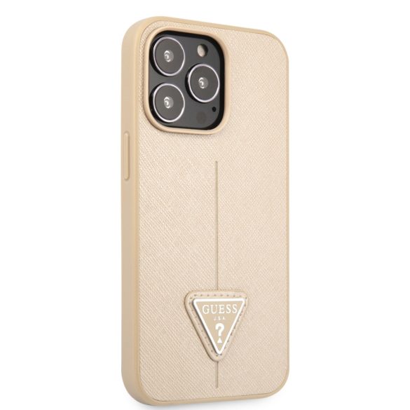 Guess iPhone 13 Pro Max Silicone Line Triangle (GUHCP13XPSATLE) hátlap, tok, bézs